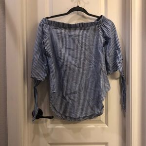Blue and white striped off the shoulder top